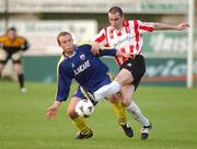 1 August 2002; Sean Hargan, Derry City, in action against Longford Town's Ger Robinson. Derry City v Longford Town, eircom League Premier Division, Brandwell, Derry. Soccer. Picture credit; David Maher / SPORTSFILE *EDI*