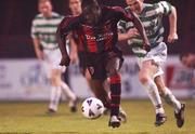2 August 2002; Mark Rutherford, Bohemians, in action against Graham O' Keeffe, Shamrock Rovers. Bohemians v Shamrock Rovers, eircom League Premier Division, Dalymount Park, Dublin. Soccer. Picture credit; David Maher / SPORTSFILE *EDI*