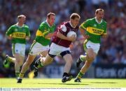 4 August 2002; Michael Donnellan, Galway races clear of Kerry's Seamus Moynihan, left, and Donal Daly on the way to scoring his sides goal. Kerry v Galway, All Ireland Football Quarter - Final, Croke Park, Dublin. Picture credit; Ray McManus / SPORTSFILE