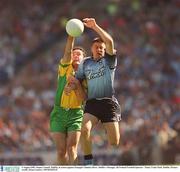 5 August 2002; Senan Connell, Dublin, in action against Donegal's Damien Diver. Dublin v Donegal, All Ireland Football Quarter - Final, Croke Park, Dublin. Picture credit; Brian Lawless / SPORTSFILE