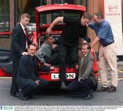 12 August 2002; Armagh's Kieran Mcgeeney, centre, is first to leave ahead of, left to right; Dessie Farrell, standing Dublin, Brian Lacey, Kildare, Jason Sherlock, Dublin, Paul Durkin, Eamonn O'Hara, Sligo, DJ Carey and Glenn Ryan, Kildare after the photocall at which The Carphone Warehouse sponsored GPA announced that leading car manufacturer Seat will sponsor the Assosciation's official players' awards. Burlington Hotel, Dublin. Picture credit; Ray McManus / SPORTSFILE