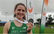 5 August 2017; Winner of the Under 18 Girl's 100m Hurdles event, Anna Mcauley of Ireland, during the Celtic Games Track and Field at Morton Stadium in Santry, Dublin. Photo by Tomás Greally/Sportsfile