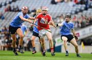 6 July 2017; Conor O'Callaghan of Cork in action against Kevin Kirwan, left, and Kevin Desmond of Dublin during the All-Ireland U17 Hurling Championship Final match between Dublin and Cork at Croke Park in Dublin. Photo by Ray McManus/Sportsfile
