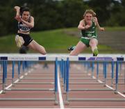 5 August 2017; left, Rachel Broadfoot of Scotland and right, Tara Meier of Ireland, in action during the Under 16 Girl's 80m Hurdles event, during the Celtic Games Track and Field at Morton Stadium in Santry, Dublin. Photo by Tomás Greally/Sportsfile