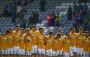 5 August 2017; The Meath team stand for the national anthem ahead of the GAA Football All-Ireland Junior Championship Final match between Kerry and Meath at O’Moore Park in Portlaoise, Laois. Photo by Sam Barnes/Sportsfile