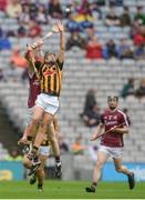 6 August 2017; Niall Brassil of Kilkenny in action against John Fleming of Galway, supported by team-mate Conor Caulfield, right, during the Electric Ireland GAA Hurling All-Ireland Minor Championship Semi-Final match between Kilkenny and Galway at Croke Park in Dublin. Photo by Piaras Ó Mídheach/Sportsfile