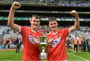 6 July 2017; Cork's joint-captains Eoin Roche, left, and his twin brother Brian celebrate with the cup after the All-Ireland U17 Hurling Championship Final match between Dublin and Cork at Croke Park in Dublin. Photo by Piaras Ó Mídheach/Sportsfile