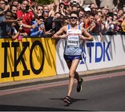 6 August 2017; Callum Hawkins of England approaches the finish line to finish fourth during the Men's Marathon event during day three of the 16th IAAF World Athletics Championships at Tower Bridge in London, England. Photo by Stephen McCarthy/Sportsfile