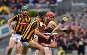 6 August 2017; Ronan Glennon of Galway is tackled by Adrian Mullen of Kilkenny, who received a yellow card, during the Electric Ireland GAA Hurling All-Ireland Minor Championship Semi-Final match between Kilkenny and Galway at Croke Park in Dublin. Photo by Ray McManus/Sportsfile