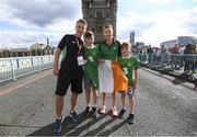 6 August 2017; Claire McCarthy of Ireland with her husband Martin and children Hayden, age 12, and Jordan, age 10, after competing in the Women's Marathon event during day three of the 16th IAAF World Athletics Championships at Tower Bridge in London, England. Photo by Stephen McCarthy/Sportsfile