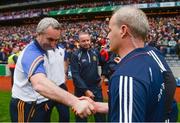 6 August 2017; Tipperary manager Michael Ryan, left, shakes hands with Galway manager Micheál Donoghue after the GAA Hurling All-Ireland Senior Championship Semi-Final match between Galway and Tipperary at Croke Park in Dublin. Photo by Piaras Ó Mídheach/Sportsfile