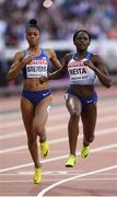 6 August 2017; Daryll Neita of Great Britain on her way to coming fourth alongside Deajah Stevens of USA, left, on her way to coming eighth in the Women's 100 Metres Semi Final during day three of the 16th IAAF World Athletics Championships at the London Stadium in London, England. Photo by Stephen McCarthy/Sportsfile