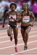6 August 2017; Elaine Thompson of Jamaica, right, on her way to winning alongside Crystal Emmanuel of Canada on her way to coming fourth in the Women's 100 Metres Semi Final during day three of the 16th IAAF World Athletics Championships at the London Stadium in London, England. Photo by Stephen McCarthy/Sportsfile
