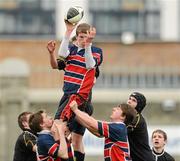 18 April 2012; William Sisk wins possession in a lineout for St. Colmcilles. South Dublin County Council Senior Cup Final, Rathcoole Community College v St. Colmcilles, Tallaght Stadium, Tallaght, Dublin. Picture credit: Ray McManus / SPORTSFILE