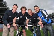 19 April 2012; A host of top GAA stars joined forces in Croke Park today to officially launch the Race The Rás charity cycle. This is the second year of the race with almost 150 amateur cyclists and a host of current and former GAA stars lining up to bike across Ireland from May 20th to May 27th. All the money raised will go to the National Breast Cancer Research Institute and Aware. At the launch are, from left, Dublin footballer Barry Cahill, Race The Rás organiser Eamonn Ó Muircheartaigh, Race The Rás organiser and former Dublin footballer Declan Darcy, and Dublin footballer Bernard Brogan. Race the Rás Charity Cycle Launch, Croke Park, Dublin. Picture credit: Brian Lawless / SPORTSFILE