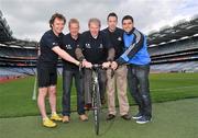 19 April 2012; A host of top GAA stars joined forces in Croke Park today to officially launch the Race The Rás charity cycle. This is the second year of the race with almost 150 amateur cyclists and a host of current and former GAA stars lining up to bike across Ireland from May 20th to May 27th. All the money raised will go to the National Breast Cancer Research Institute and Aware. At the launch are, from left, Race The Rás organiser Eamonn Ó Muircheartaigh, Race The Rás organiser and former Dublin footballer Declan Darcy, Mícheál Ó Muircheartaigh, Dublin footballer Barry Cahill, and Dublin footballer Bernard Brogan. Race the Rás Charity Cycle Launch, Croke Park, Dublin. Picture credit: Brian Lawless / SPORTSFILE