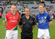 15 April 2012; Mayo captain Andy Moran with Kerry captain Colm Cooper, right, and referee Eddie Kinsella. Allianz Football League Division 1 Semi-Final, Kerry v Mayo, Croke Park, Dublin. Picture credit: Ray McManus / SPORTSFILE