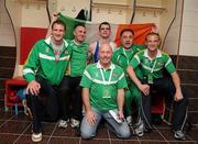 20 April 2012; Adam Nolan, Ireland, celebrates with left to right, Team Psychologist Gerry Hussey, head coach Billy Walsh, Des Donnelly, Team Manager, assistant coach Zaur Anita and Team Physiotherapist Conor McCarthy, in the team dressing room after victory over Ionut Gheorghe, Romania, after their Welterweight 69kg bout which earned him qualification for the London Olympic Games 2012. AIBA European Olympic Boxing Qualifying Championships, Hayri Gür Arena, Trabzon, Turkey. Picture credit: David Maher / SPORTSFILE