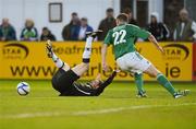 20 April 2012; Gary Twigg, Shamrock Rovers, is fouled inside the box by Conor McCormack, Bray Wanderers, and subsequently awarded a penalty. Airtricity League Premier Division, Bray Wanderers v Shamrock Rovers, Carlisle Grounds, Bray, Co. Wicklow. Photo by Sportsfile