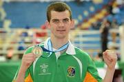 21 April 2012; Adam Nolan, Ireland, celebrates with his gold medal after victory over Patrick Wocicki, Germany, in the Final of the Welterweight 69kg division. AIBA European Olympic Boxing Qualifying Championships, Hayri Gür Arena, Trabzon, Turkey. Picture credit: David Maher / SPORTSFILE