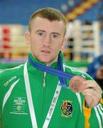 21 April 2012; Paddy Barnes, Ireland, after he received his bronze medal in the Lightfly 46-49kg division. AIBA European Olympic Boxing Qualifying Championships, Hayri Gür Arena, Trabzon, Turkey. Picture credit: David Maher / SPORTSFILE