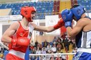 21 April 2012; Adam Nolan, left, Ireland, exchanges punches with Patrick Wocicki, Germany, during the Final of the Welterweight 69kg division. AIBA European Olympic Boxing Qualifying Championships, Hayri Gür Arena, Trabzon, Turkey. Picture credit: David Maher / SPORTSFILE