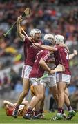 6 August 2017; Galway players Darach Fahy, Mark Gill, Daniel Loftus and Caimin Killeen celebrate the Electric Ireland GAA Hurling All-Ireland Minor Championship Semi-Final match between Kilkenny and Galway at Croke Park in Dublin. Photo by Ray McManus/Sportsfile