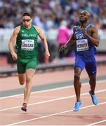 6 August 2017; Brian Gregan of Ireland, left, and LaShawn Merritt of the USA during their semi-final of the Men's 400m event during day three of the 16th IAAF World Athletics Championships at the London Stadium in London, England. Photo by Stephen McCarthy/Sportsfile