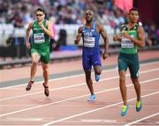 6 August 2017; Brian Gregan of Ireland, left, LaShawn Merritt of the USA and Wayde van Niekerk of South Africa compete in the semi-final of the Men's 400m event during day three of the 16th IAAF World Athletics Championships at the London Stadium in London, England. Photo by Stephen McCarthy/Sportsfile