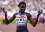 6 August 2017; Daryll Neita of Great Britain reacts following her Women's 100m semi-final during day three of the 16th IAAF World Athletics Championships at the London Stadium in London, England. Photo by Stephen McCarthy/Sportsfile