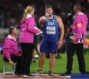 6 August 2017; Joe Kovacs of the USA appeals a decision during following his final throw of the Men's Shot Put event during day three of the 16th IAAF World Athletics Championships at the London Stadium in London, England. Photo by Stephen McCarthy/Sportsfile