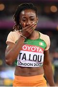 6 August 2017; Marie Josee Ta Lou of Ivory Coast after finishing second in the final of the Women's 100m event during day three of the 16th IAAF World Athletics Championships at the London Stadium in London, England. Photo by Stephen McCarthy/Sportsfile