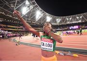 6 August 2017; Marie Josee Ta Lou of Ivory Coast after finishing second in the final of the Women's 100m event during day three of the 16th IAAF World Athletics Championships at the London Stadium in London, England. Photo by Stephen McCarthy/Sportsfile