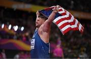 6 August 2017; Joe Kovacs of the USA celebrates his second place finish in the Men's Shot Put event during day three of the 16th IAAF World Athletics Championships at the London Stadium in London, England. Photo by Stephen McCarthy/Sportsfile