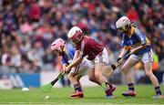 6 August 2017; Jessica Massingham, St John Baptist P.S., Belfast, Co Antrim, representing Tipperary, in action against Kiera Donnelly of St Jarlath’s PS, Blackwatertown, Co Armagh, representing Galway, during the INTO Cumann na mBunscol GAA Respect Exhibition Go Games at Galway v Tipperary - GAA Hurling All-Ireland Senior Championship Semi-Final at Croke Park in Dublin. Photo by Ramsey Cardy/Sportsfile