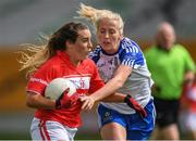 7 August 2017; Orlagh Farmer of Cork in action against Eileen McKenna of Monaghan during the TG4 All Ireland Ladies Football Senior Championship - Qualifier 3 match between Cork and Monaghan at Bord Na Mona O'Connor Park, in Tullamore, Co. Offaly. Photo by Eóin Noonan/Sportsfile