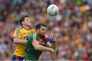 7 August 2017; Chris Barrett of Mayo in action against Gary Patterson of Roscommon during the GAA Football All-Ireland Senior Championship Quarter-Final Replay match between Mayo v Roscommon at Croke Park, in Dublin. Photo by Ray McManus/Sportsfile