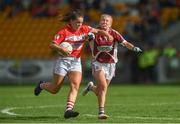 7 August 2017; Nicole Quinn of Cork in action against Lyndsey Noone of Galway during the All Ireland Ladies Football Minor A Championship Final match between Cork v Galway at Bord Na Mona O'Connor Park, in Tullamore, Co. Offaly. Photo by Eóin Noonan/Sportsfile