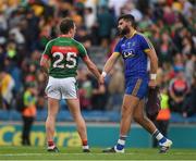 7 August 2017; Alan Dillon of Mayo skakes hands with Roscommon Colm Lavin after the GAA Football All-Ireland Senior Championship Quarter-Final Replay match between Mayo v Roscommon at Croke Park, in Dublin. Photo by Ray McManus/Sportsfile