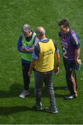 7 August 2017; Roscommon manager Kevin McStay, left, talks to selectors Liam McHale, and Ger Dowd, before entering the dressing-room at half-time during the GAA Football All-Ireland Senior Championship Quarter-Final Replay match between Mayo v Roscommon at Croke Park, in Dublin. Photo by Daire Brennan/Sportsfile
