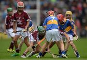 6 August 2017; Action from the INTO Cumann na mBunscol GAA Respect Exhibition Go Games at Galway v Tipperary - GAA Hurling All-Ireland Senior Championship Semi-Final at Croke Park in Dublin. Photo by Piaras Ó Mídheach/Sportsfile