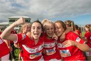 7 August 2017; Cork Players from left, Ciara Brennan, Laura O'Mahony and Sarah Leahy during the All Ireland Ladies Football Minor A Championship Final match between Cork v Galway at Bord Na Mona O'Connor Park, in Tullamore, Co. Offaly. Photo by Eóin Noonan/Sportsfile