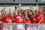 7 August 2017; Cork captain Ciara Hughes lifting the cup after the All Ireland Ladies Football Minor A Championship Final match between Cork v Galway at Bord Na Mona O'Connor Park, in Tullamore, Co. Offaly. Photo by Eóin Noonan/Sportsfile