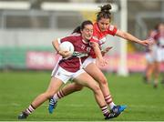 7 August 2017; Ciara McCarthy of Galway in action against Clare O'Shea of Cork during the All Ireland Ladies Football Minor A Championship Final match between Cork v Galway at Bord Na Mona O'Connor Park, in Tullamore, Co. Offaly. Photo by Eóin Noonan/Sportsfile