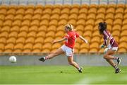 7 August 2017; Sadhbh O'Leary of Cork scoring her sides fourth goal during the All Ireland Ladies Football Minor A Championship Final match between Cork v Galway at Bord Na Mona O'Connor Park, in Tullamore, Co. Offaly. Photo by Eóin Noonan/Sportsfile