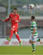 7 August 2017; Steven Beattie of Cork City in action against Brandon Miele of Shamrock Rovers during the EA Sports Cup semi-final match between Shamrock Rovers and Cork City at Tallaght Stadium, in Dublin.  Photo by Piaras Ó Mídheach/Sportsfile