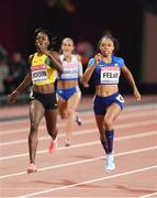 7 August 2017; Allyson Felix of the USA on her way to winning her womens 400m semi final event from second place, Shericka Jackson of Jamaica, during day four of the 16th IAAF World Athletics Championships at the London Stadium in London, England. Photo by Stephen McCarthy/Sportsfile