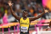 7 August 2017; Omar McLeod of Jamaica celebrates after winning the final of the Men's 110m Hurdles during day four of the 16th IAAF World Athletics Championships at the London Stadium in London, England. Photo by Stephen McCarthy/Sportsfile
