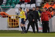7 August 2017; Cork City manager John Caulfield remonstrates with referee Neil Doyle after being sent to the stand  during the EA Sports Cup semi-final match between Shamrock Rovers and Cork City at Tallaght Stadium, in Dublin.  Photo by Piaras Ó Mídheach/Sportsfile