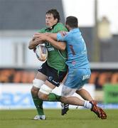 21 April 2012; Mike McCarthy, Connacht, is tackled by Simone Favaro, Aironi. Celtic League, Connacht v Aironi, Sportsground, Co. Galway. Photo by Sportsfile